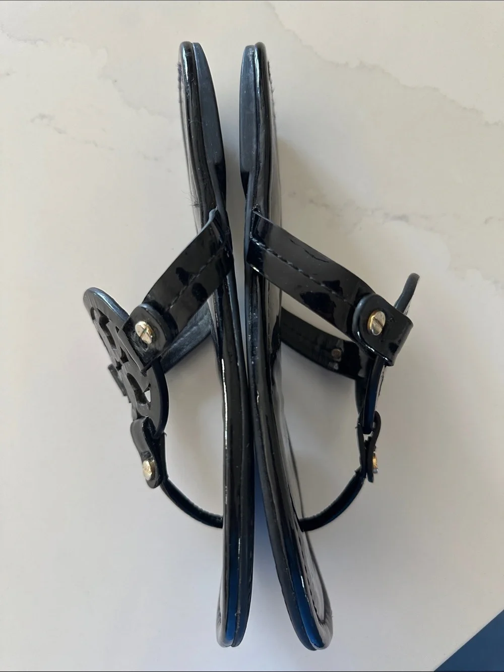 Tory Burch Miller Sandals Patent Black Size 6 1/2